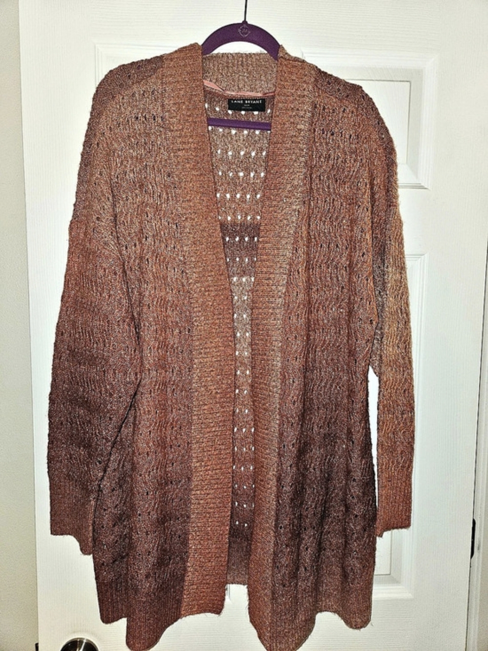 Lane Bryant Open-Front Metallic Shimmer Cardigan Brown